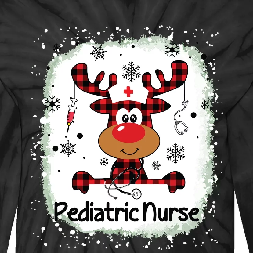 Bleached Pediatric Nurse Life Reindeer Christmas Xmas Pajama Tie-Dye Long Sleeve Shirt