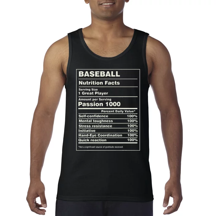 Baseball Player Nutrition Facts List Funny Tank Top