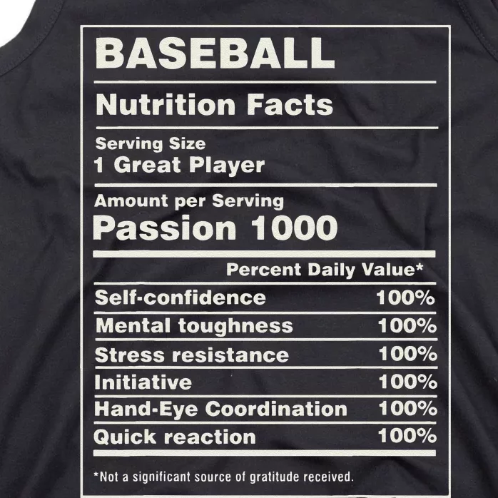 Baseball Player Nutrition Facts List Funny Tank Top