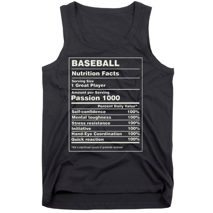 Baseball Player Nutrition Facts List Funny Tank Top