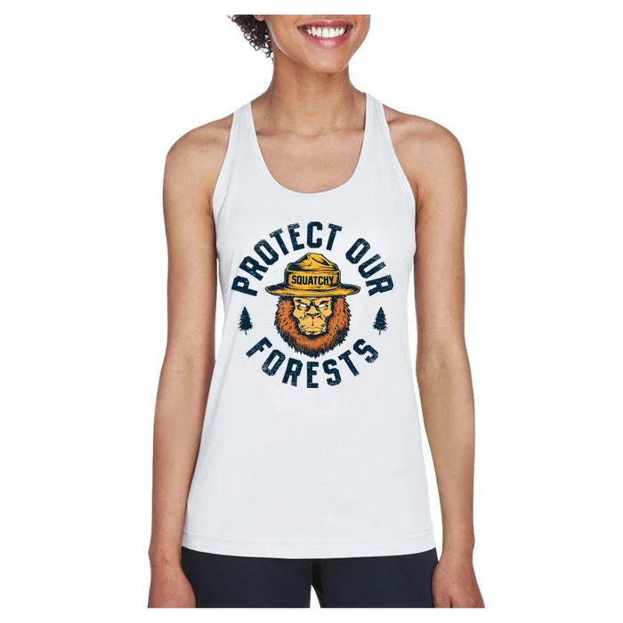 Bigfoot Protect Our Forests National Park Retro Sasquatch Women's Racerback Tank