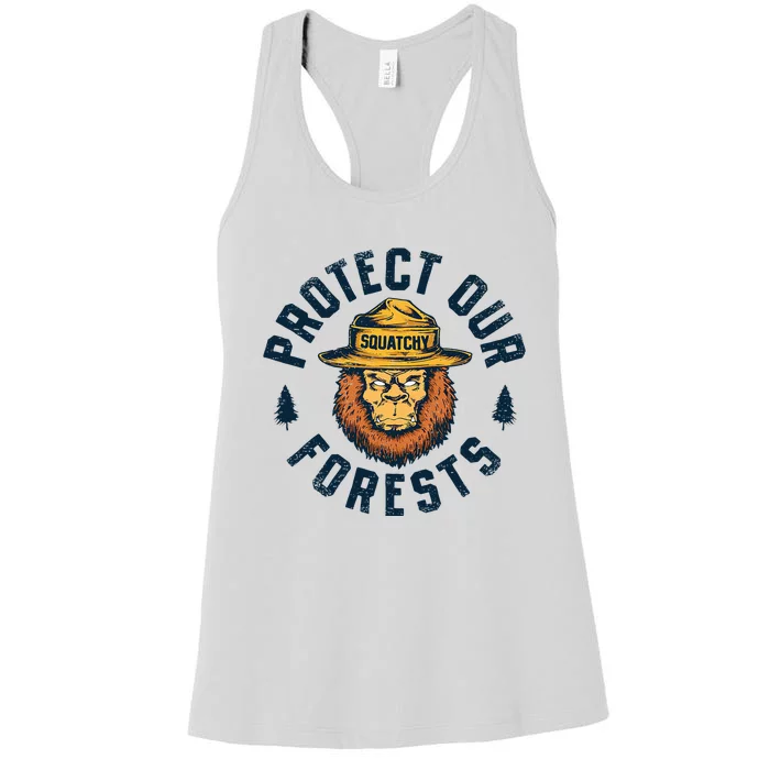 Bigfoot Protect Our Forests National Park Retro Sasquatch Women's Racerback Tank