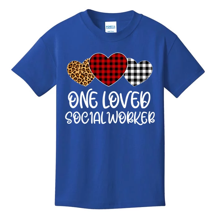 Buffalo Plaid One Loved Social Worker Valentines Day Funny Gift Kids T-Shirt