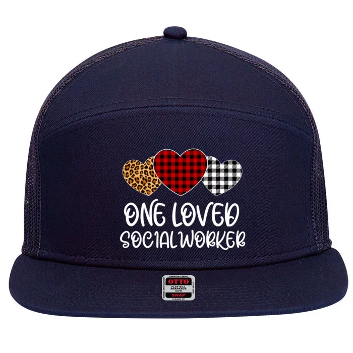 Buffalo Plaid One Loved Social Worker Valentines Day Funny Gift 7 Panel Mesh Trucker Snapback Hat