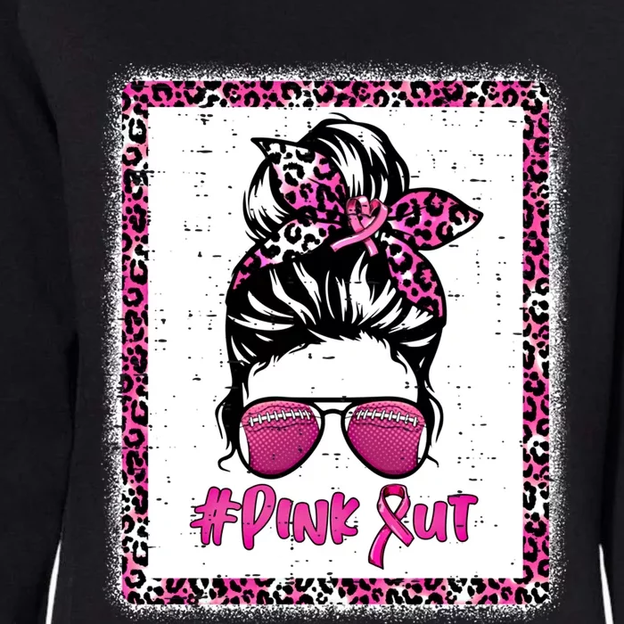 Bleached Pink Out Football Mom Messy Bun Pink Breast Cancer Cute Gift Womens California Wash Sweatshirt