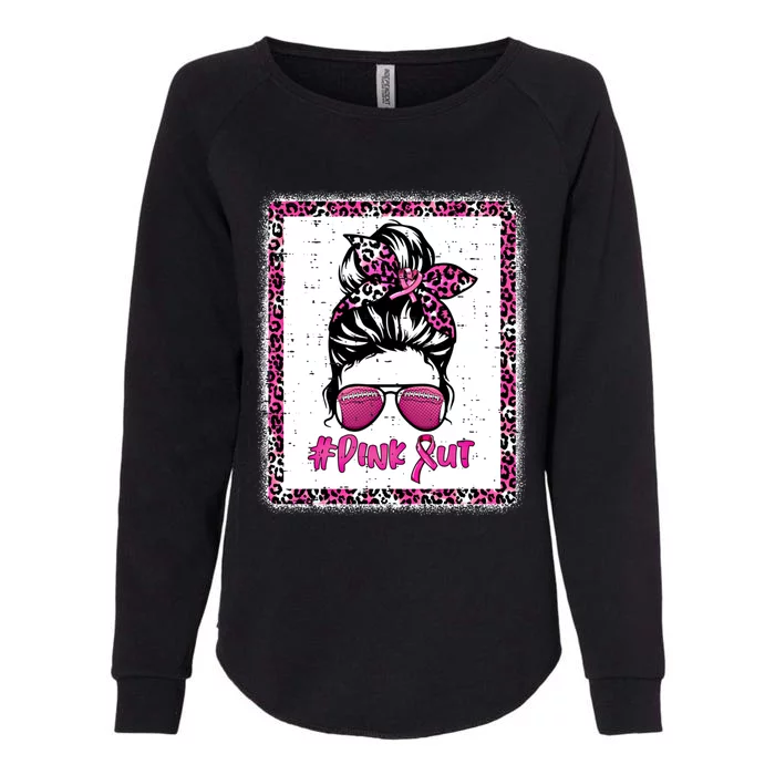 Bleached Pink Out Football Mom Messy Bun Pink Breast Cancer Cute Gift Womens California Wash Sweatshirt