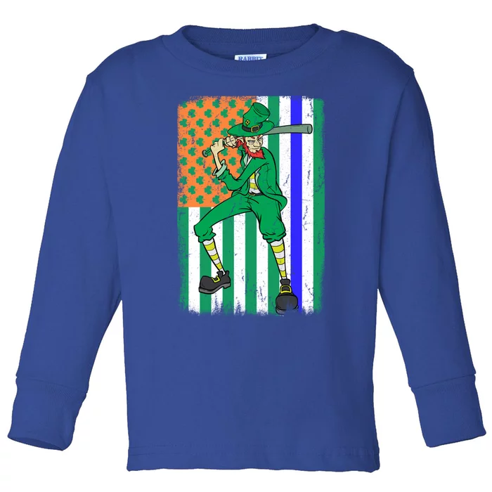 Baseball Police Officer Cop Irish Usa Flag St Patrick's Day Cute Gift Toddler Long Sleeve Shirt