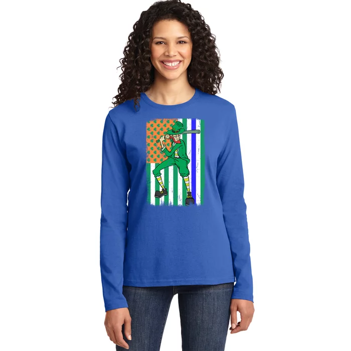 Baseball Police Officer Cop Irish Usa Flag St Patrick's Day Cute Gift Ladies Long Sleeve Shirt