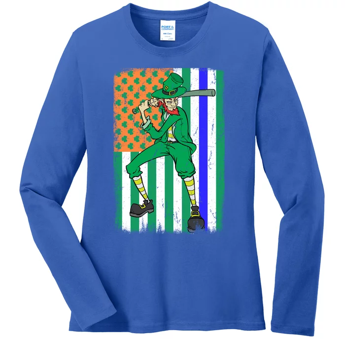 Baseball Police Officer Cop Irish Usa Flag St Patrick's Day Cute Gift Ladies Long Sleeve Shirt