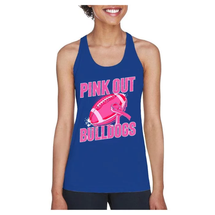 Bulldogs Pink Out Football Tackle Breast Cancer Women's Racerback Tank