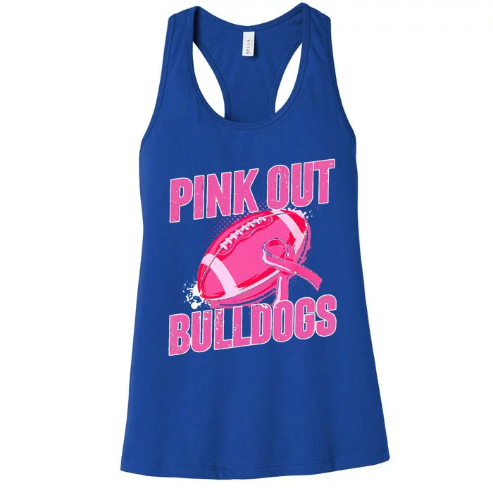 Bulldogs Pink Out Football Tackle Breast Cancer Women's Racerback Tank