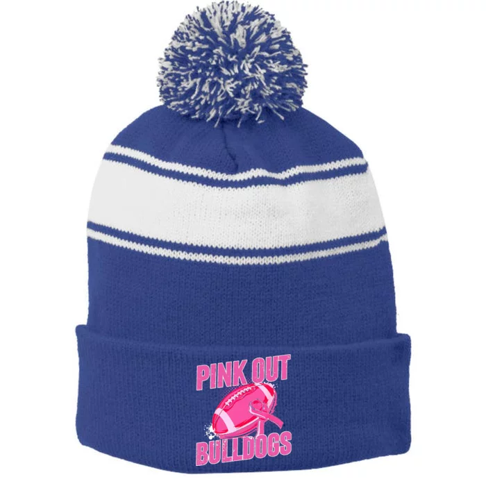 Bulldogs Pink Out Football Tackle Breast Cancer Stripe Pom Pom Beanie