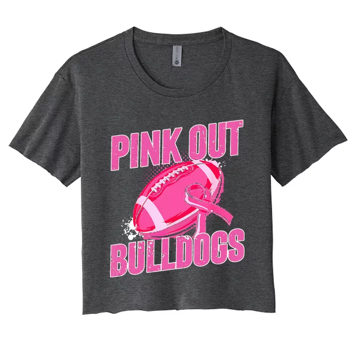 Bulldogs Pink Out Football Tackle Breast Cancer Women's Crop Top Tee