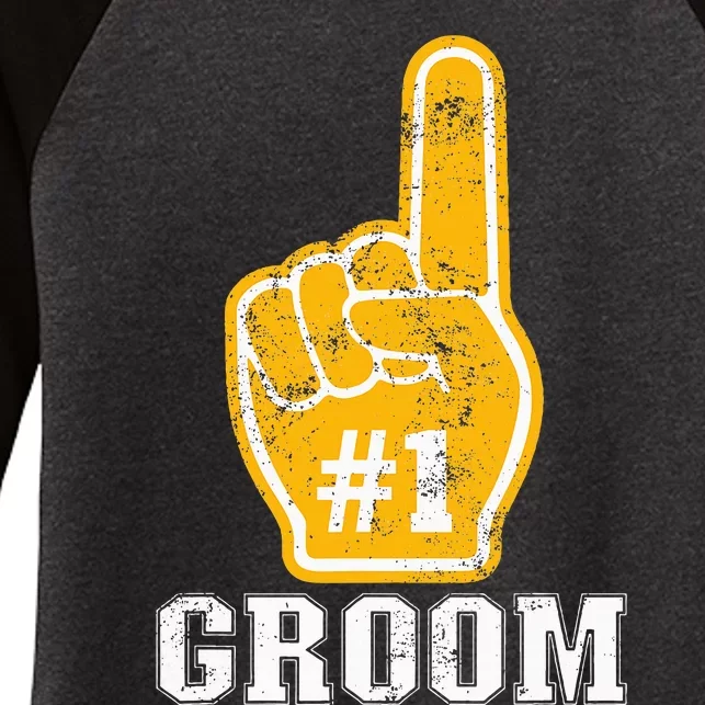 Bachelor Party Orange Foam Finger Groom Women's Tri-Blend 3/4-Sleeve Raglan Shirt