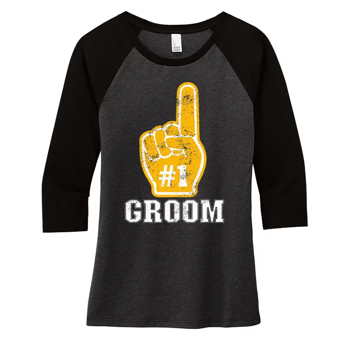 Bachelor Party Orange Foam Finger Groom Women's Tri-Blend 3/4-Sleeve Raglan Shirt