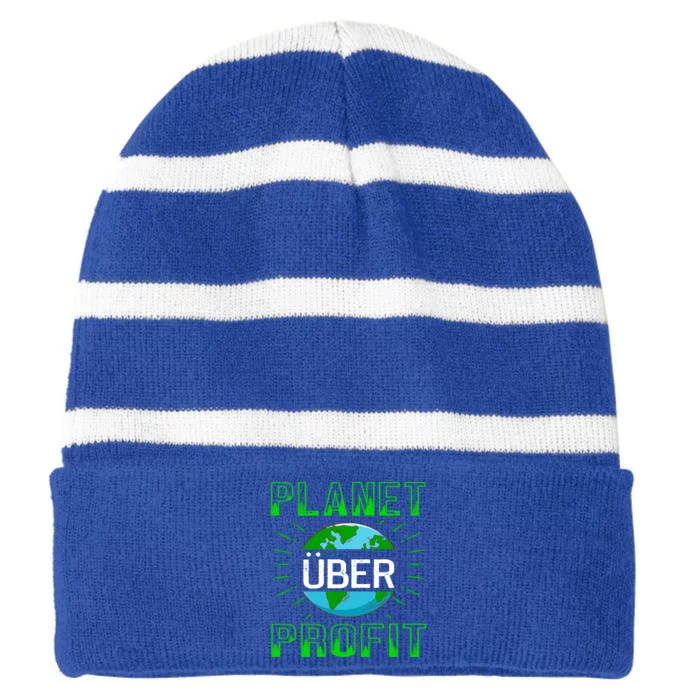 Backprint Planet Over Profit Gift Striped Beanie with Solid Band