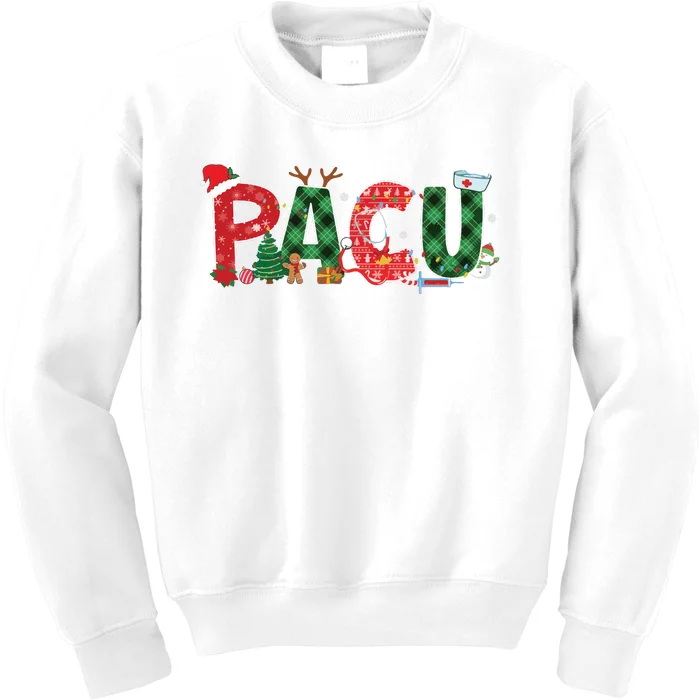 Buffalo Plaid Pacu Nurse Christmas Tree Santa Xmas Pajama Sweat Kids Sweatshirt