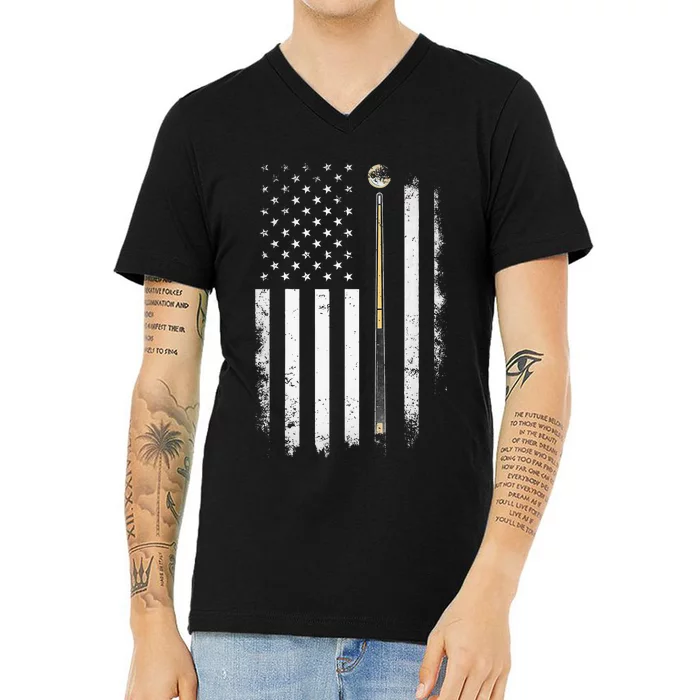 Billiards Pool Player Table Usa Us American Flag V-Neck T-Shirt