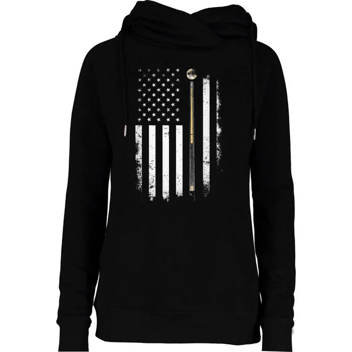 Billiards Pool Player Table Usa Us American Flag Womens Funnel Neck Pullover Hood