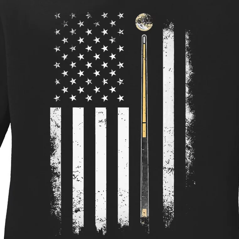 Billiards Pool Player Table Usa Us American Flag Ladies Long Sleeve Shirt