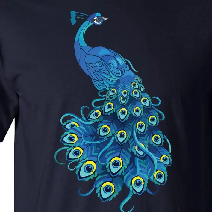 Blue Peacock Print Teal Feathers Bird Lover Gifts Tall T-Shirt