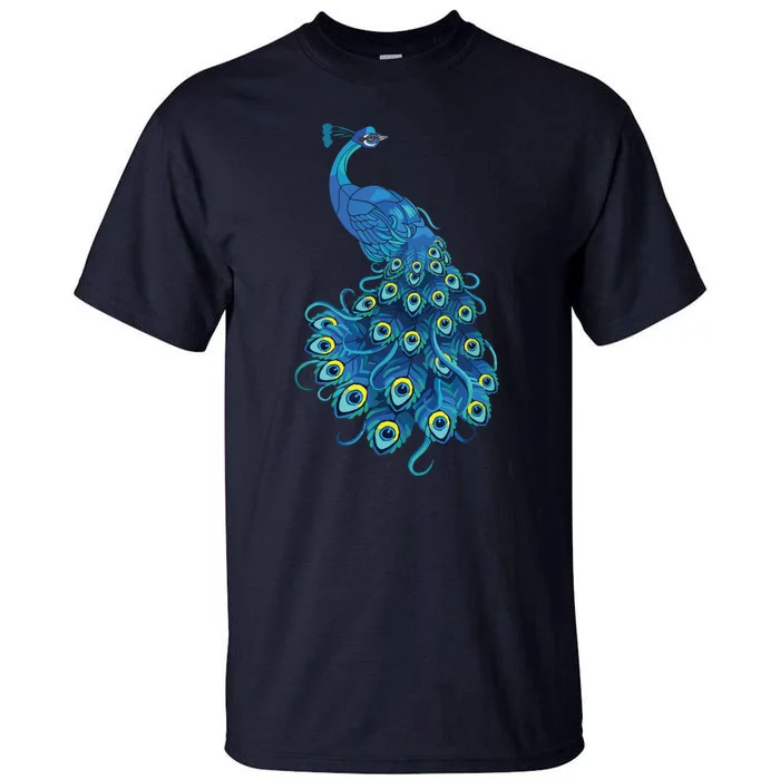 Blue Peacock Print Teal Feathers Bird Lover Gifts Tall T-Shirt