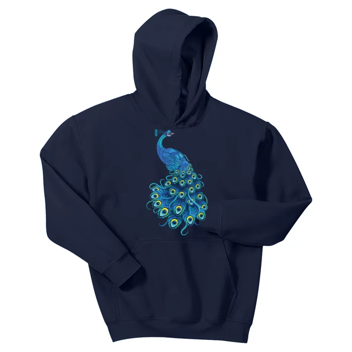 Blue Peacock Print Teal Feathers Bird Lover Gifts Kids Hoodie