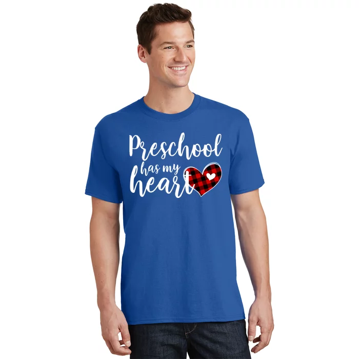 Buffalo Plaid Preschool Has My Heart Teacher Valentines Day Gift T-Shirt