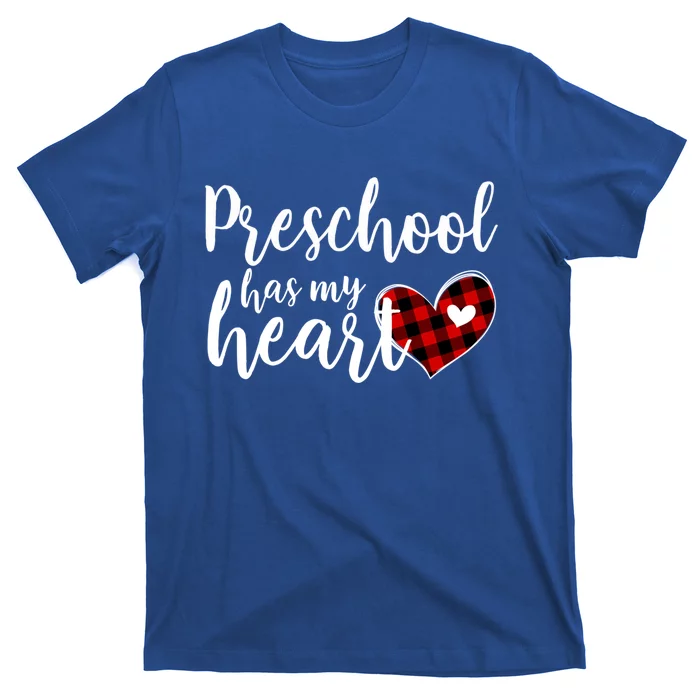 Buffalo Plaid Preschool Has My Heart Teacher Valentines Day Gift T-Shirt