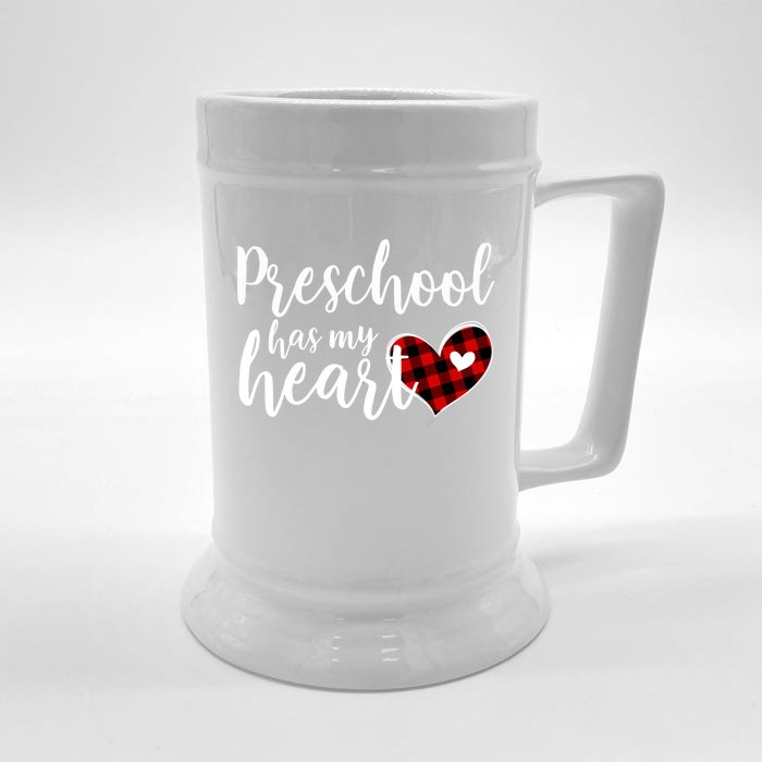 Buffalo Plaid Preschool Has My Heart Teacher Valentines Day Gift Front & Back Beer Stein