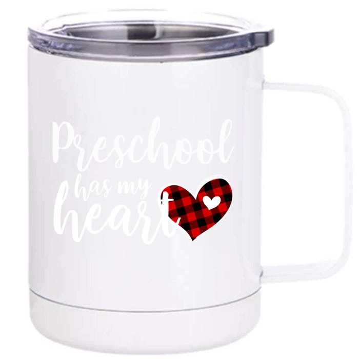 Buffalo Plaid Preschool Has My Heart Teacher Valentines Day Gift Front & Back 12oz Stainless Steel Tumbler Cup