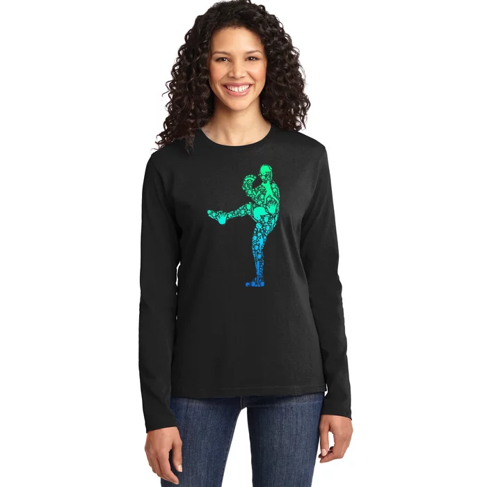 Baseball Pitcher Player Ladies Long Sleeve Shirt