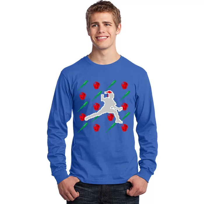 Baseball Pitcher Pixel Art Christmas Gaming Xmas Gamer Pj Gift Long Sleeve Shirt