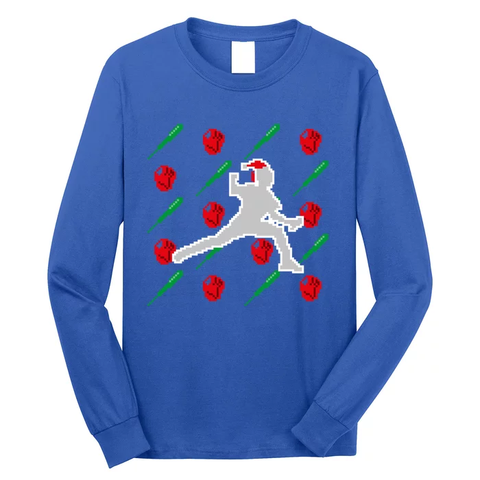 Baseball Pitcher Pixel Art Christmas Gaming Xmas Gamer Pj Gift Long Sleeve Shirt