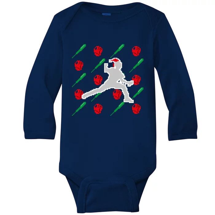 Baseball Pitcher Pixel Art Christmas Gaming Xmas Gamer Pj Gift Baby Long Sleeve Bodysuit