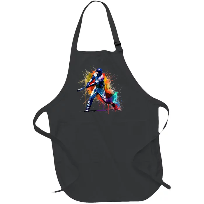 Baseball Player Paint Splash Full-Length Apron With Pocket