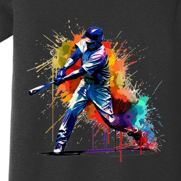 Baseball Player Paint Splash Baby Bodysuit