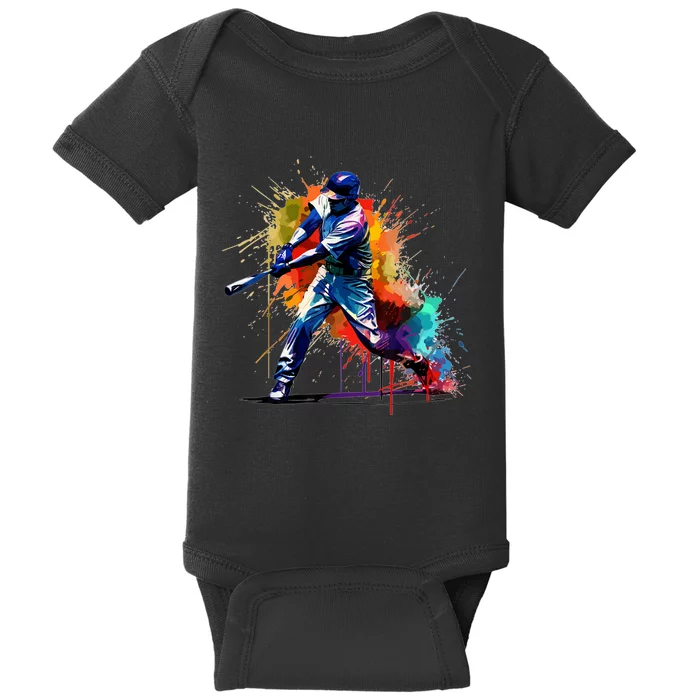 Baseball Player Paint Splash Baby Bodysuit