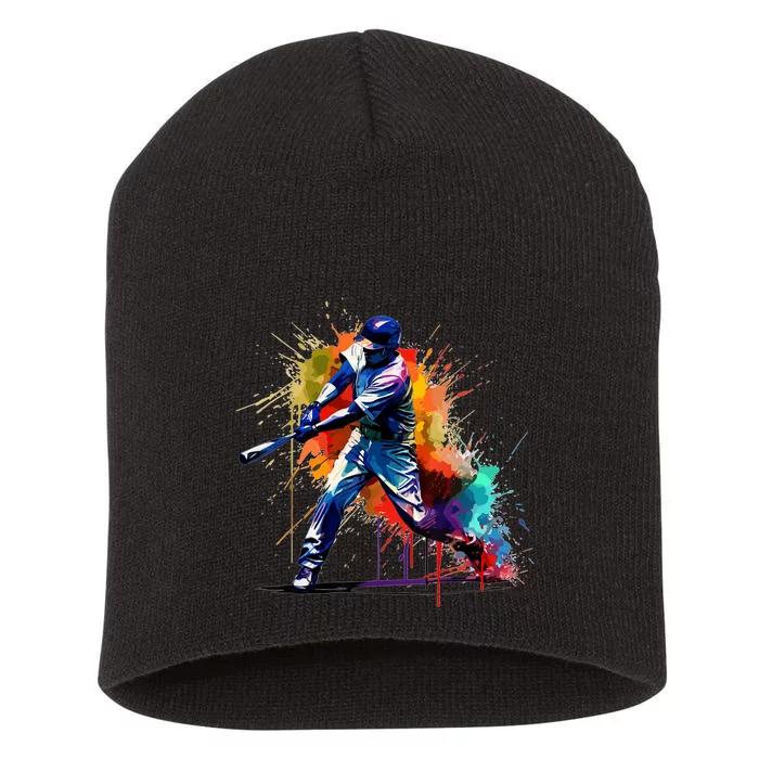 Baseball Player Paint Splash Short Acrylic Beanie