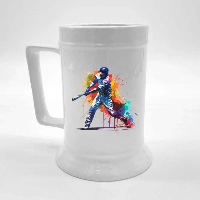 Baseball Player Paint Splash Front & Back Beer Stein