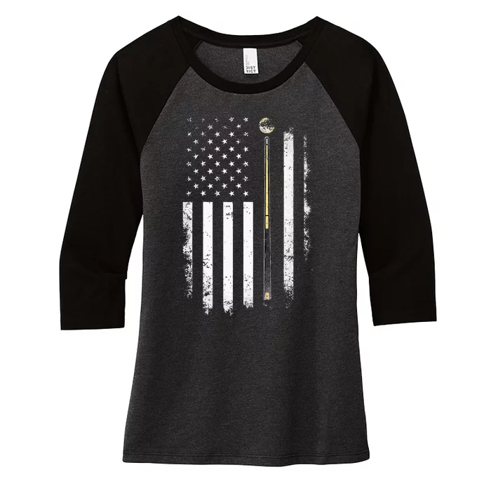 Billiards Pool Player Table Usa Us American Flag Women's Tri-Blend 3/4-Sleeve Raglan Shirt