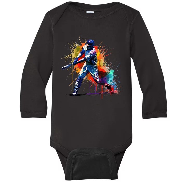 Baseball Player Paint Splash Baby Long Sleeve Bodysuit