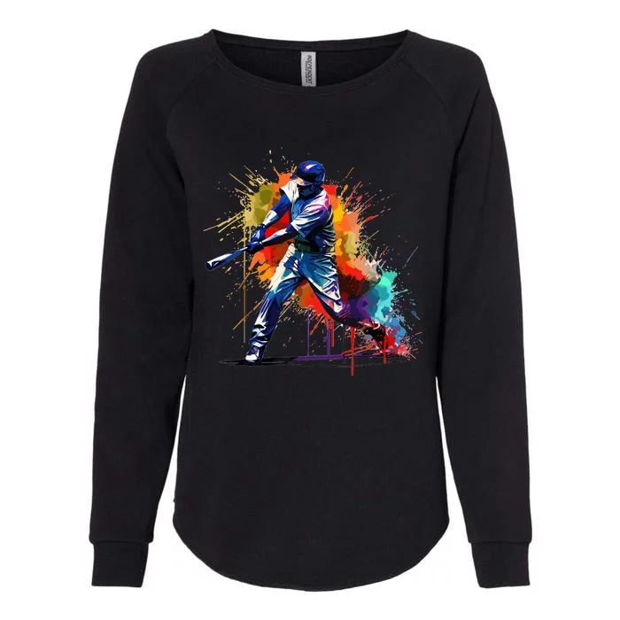 Baseball Player Paint Splash Womens California Wash Sweatshirt