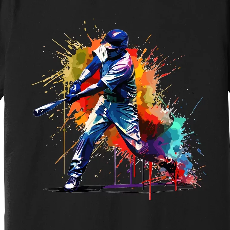 Baseball Player Paint Splash Premium T-Shirt