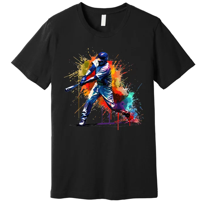 Baseball Player Paint Splash Premium T-Shirt