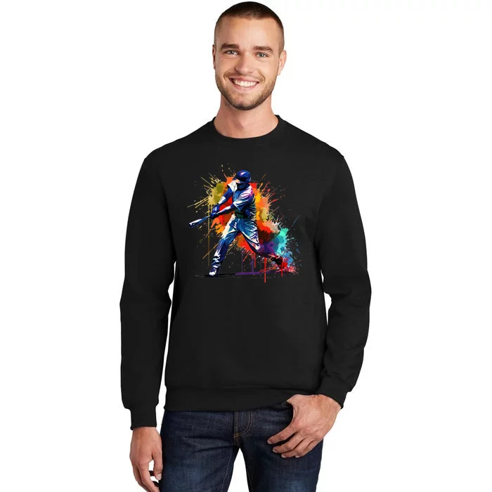 Baseball Player Paint Splash Tall Sweatshirt