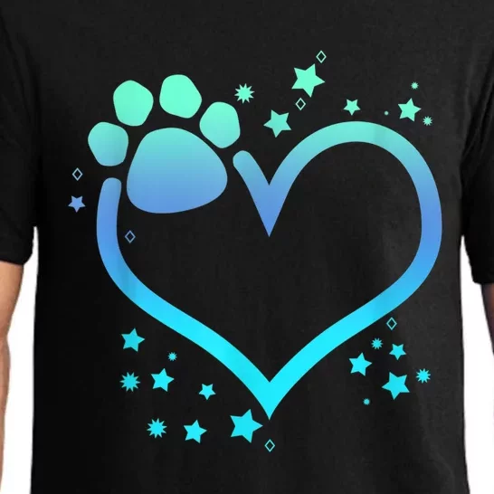 Blue Paw Print Heart Cute Dog Cat Love Valentines Day Gift Pajama Set