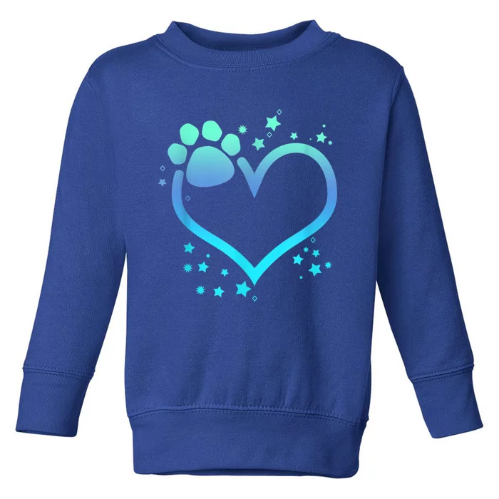 Blue Paw Print Heart Cute Dog Cat Love Valentines Day Gift Toddler Sweatshirt