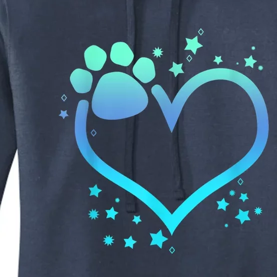 Blue Paw Print Heart Cute Dog Cat Love Valentines Day Gift Women's Pullover Hoodie