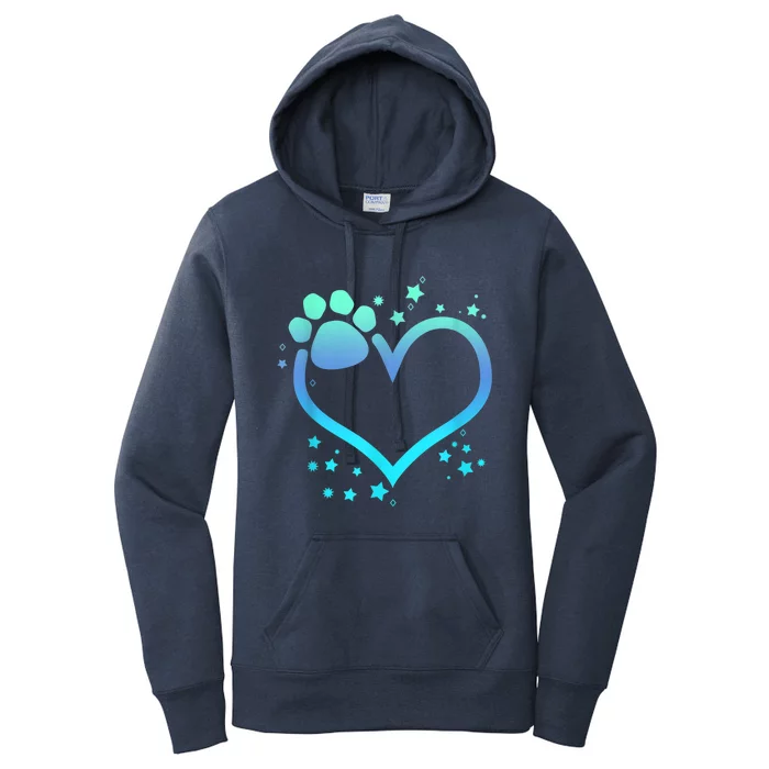 Blue Paw Print Heart Cute Dog Cat Love Valentines Day Gift Women's Pullover Hoodie